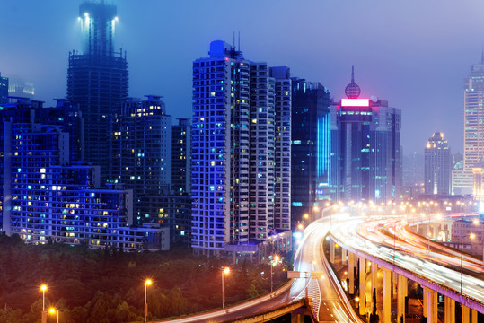 上海城市高架路夜景