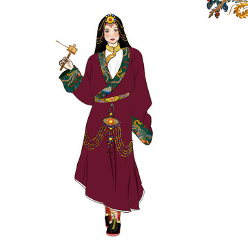 藏族傳統(tǒng)人物服飾圖女