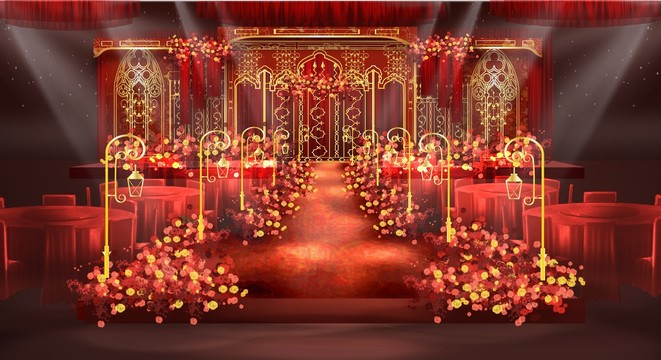 欧式红色婚礼舞台设计