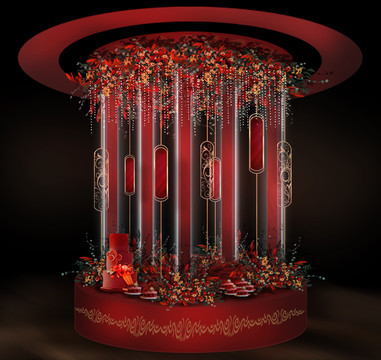 紅色婚禮效果圖甜品臺(tái)
