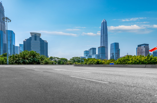 道路路面和深圳办公楼现代建筑