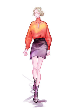 原創(chuàng)插畫時(shí)尚美女服裝效果圖