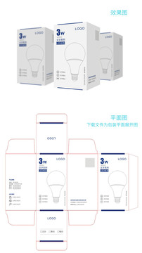 LED灯泡螺口彩盒包装展开蓝色