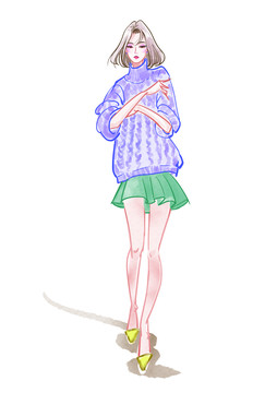 原創(chuàng)插畫時(shí)尚美女服裝效果圖