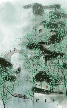 水墨風景畫江南水鄉(xiāng)裝飾畫