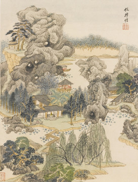 王鑒倣叔明（王蒙）山水