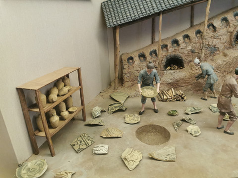 传统制陶流程场景雕塑