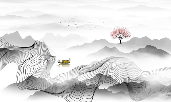水墨山水背景墻