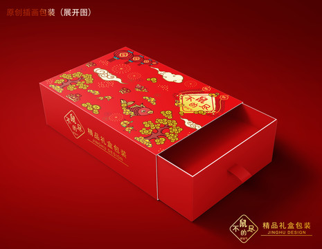 新年賀歲禮盒包裝設計展開圖