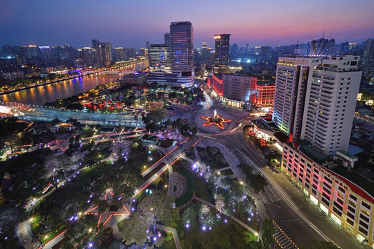 广州珠江海珠广场国庆节灯光秀夜