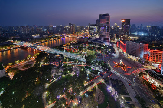 广州珠江海珠广场国庆节灯光秀夜