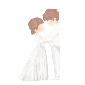 原創(chuàng)婚禮新郎新娘戴頭紗插畫