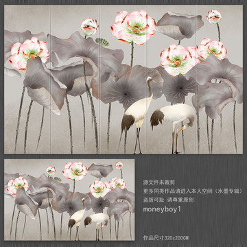 中式荷花背景墻