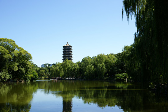 北京大学博雅塔与未名湖