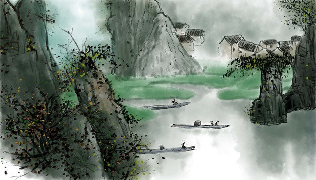 中國(guó)水墨風(fēng)景畫裝飾畫