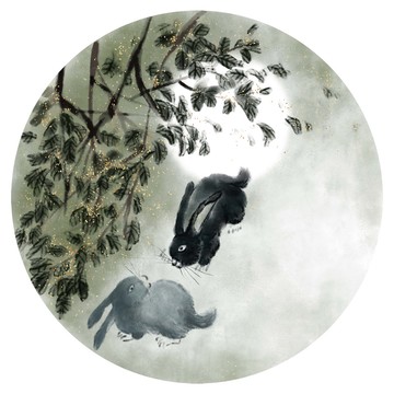 中國風(fēng)水墨圓形裝飾畫