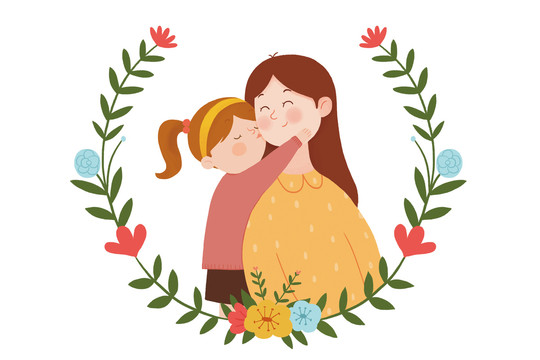 母親節(jié)小女孩親吻母親