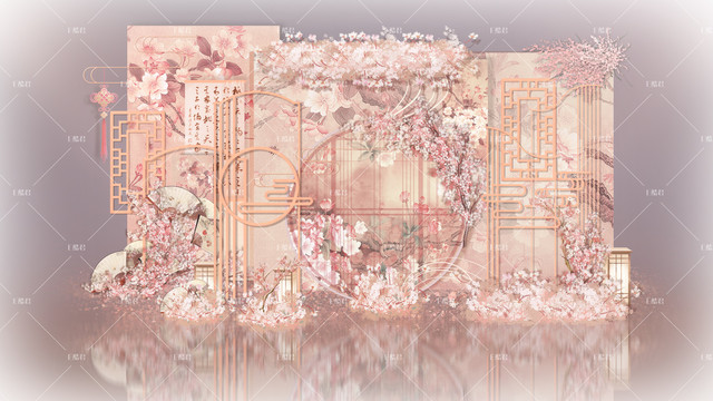 粉色新中式婚禮迎賓區(qū)