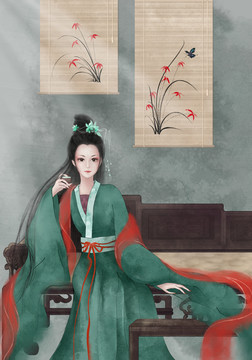 手繪古裝美女