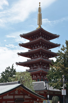 日本浅草寺的五重塔