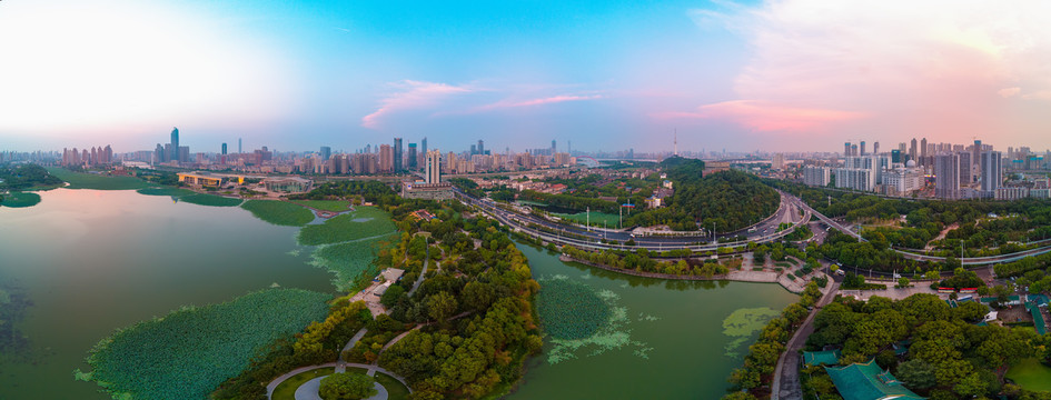 武汉夏日城市航拍风光