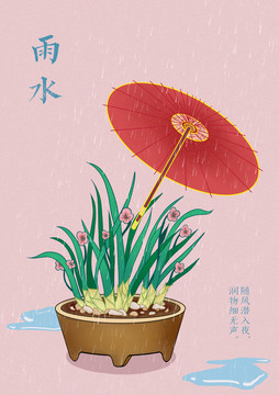 24节气手绘插画雨水