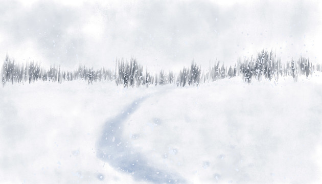 手繪冬天雪地雪景