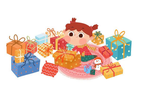 圣誕節(jié)拆禮物插畫