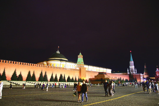 红场克林姆林宫列宁墓夜景