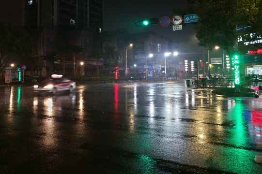 城市街道下雨的夜晚