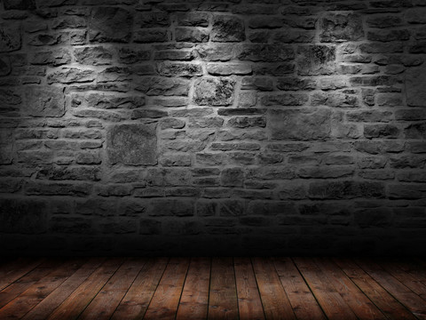 深灰石砖墙聚光筒灯背景墙木地板