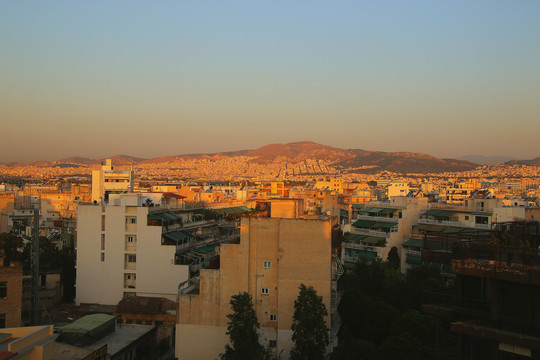 希腊雅典夕阳街景