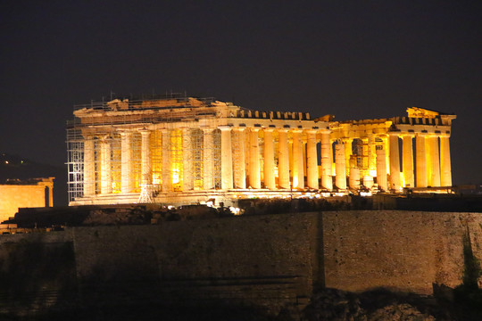 希腊雅典卫城帕特农神庙夜景