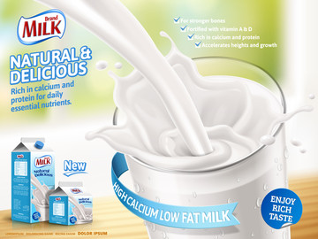 牛奶纸盒广告与模糊背景