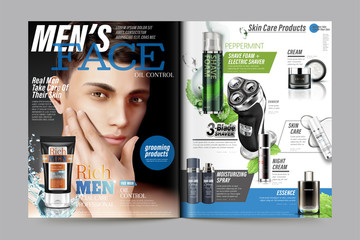 男士美容杂志与各式产品