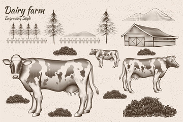 牛只与农舍素材
