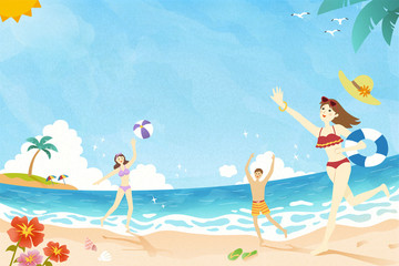 夏日时光海边戏水插图