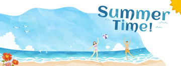 夏日時(shí)光海邊戲水橫幅