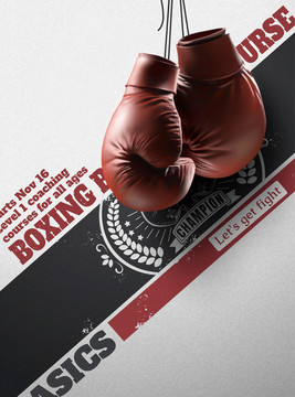 拳击课程海报与红色拳击手套