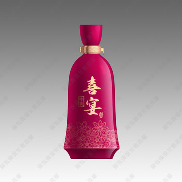 玫红色酒瓶设计