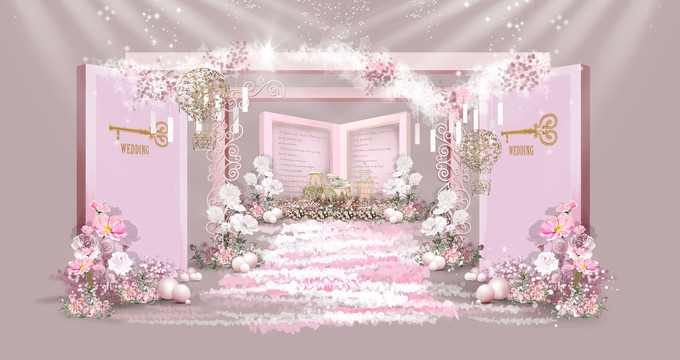 粉色主题婚礼外廊手绘效果图