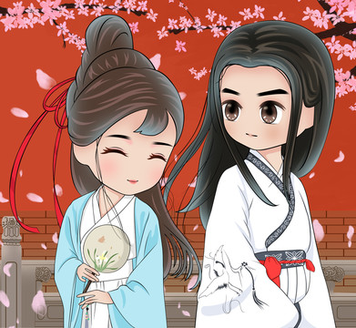 古裝情侶插畫