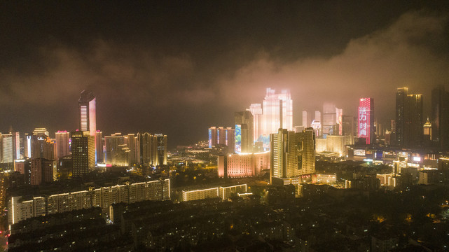 航拍青岛夜景灯光秀