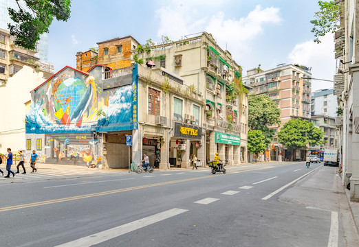 广州万福路骑楼建筑街景