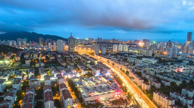 航拍青岛城市夜景