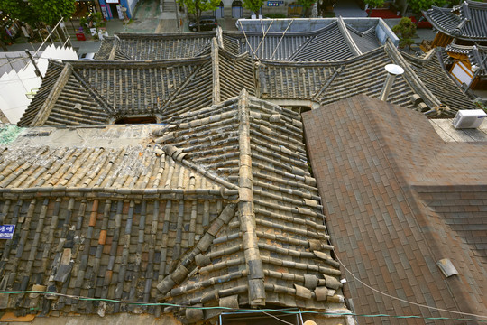韩国北村韩屋村传统民居住宅俯拍