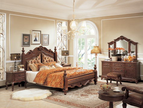 美式实木大床梳妆台妆凳家具