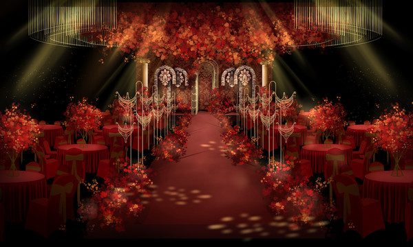 紅金色歐式婚禮效果圖