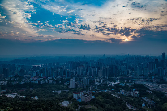 重庆南岸区晚霞全景