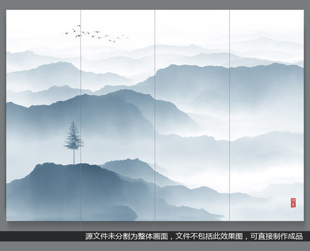 新中式水墨山水背景墻